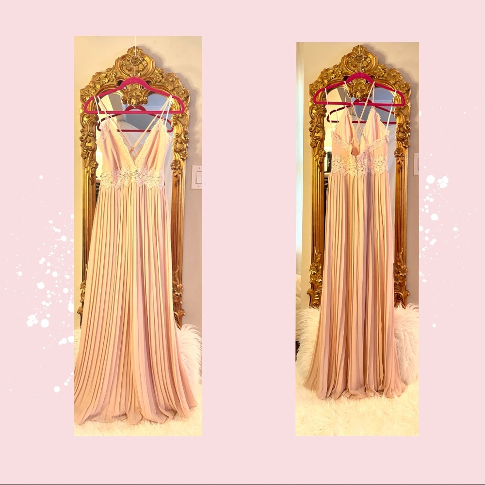 Lulu’s blush pink maxi lace spaghetti strap dress